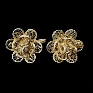 Vintage MADE IN MEXICO Sterling Silver Filigree Flower Cluster Earrings Screw On